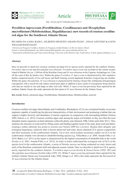 Porolithon Improcerum (Porolithoideae, Corallinaceae) And