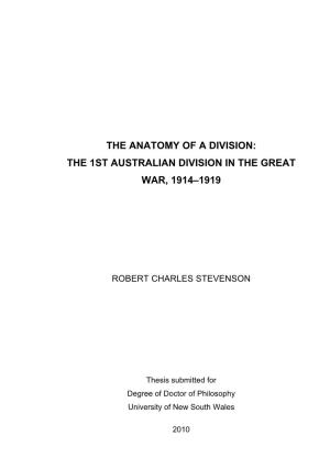 The 1St Australian Division in the Great War, 1914–1919