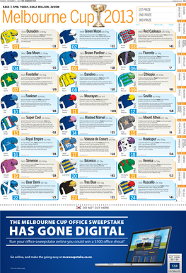 THE MELBOURNE CUP OFFICE SWEEPSTAKE HAS GONE DIGITAL Run Your Oﬃce Sweepstake Online You Could Win a $500 Oﬃce Shout!*