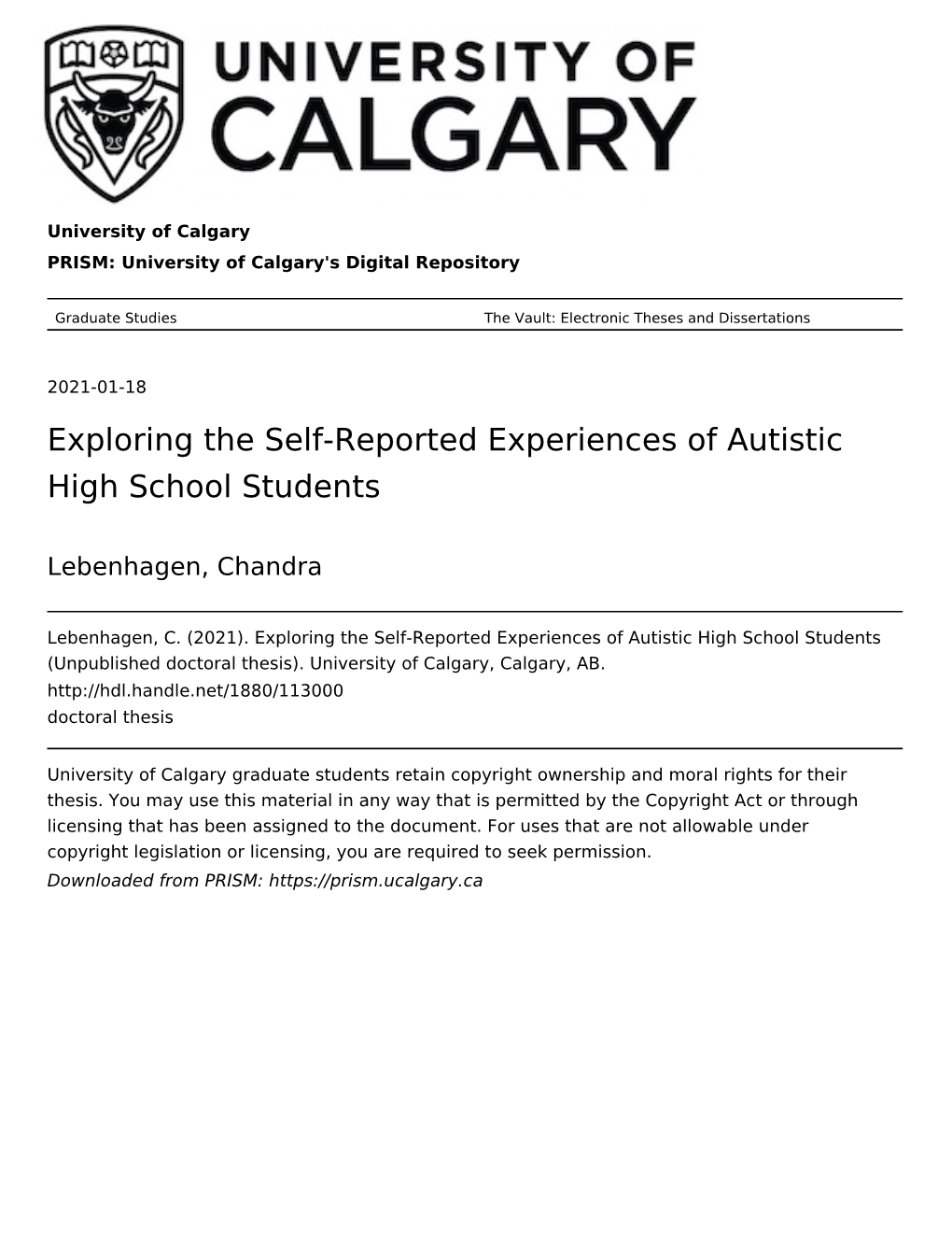 Exploring the Self-Reported Experiences of Autistic High School Students