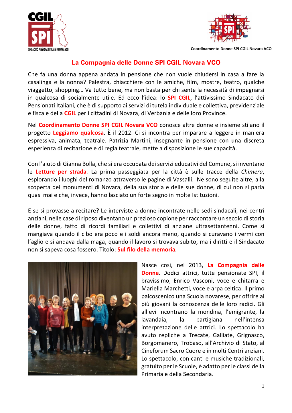 La Compagnia Delle Donne SPI CGIL Novara VCO