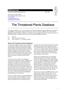The Threatened Plants Database (TPDB) and Its Implications to the BSBI