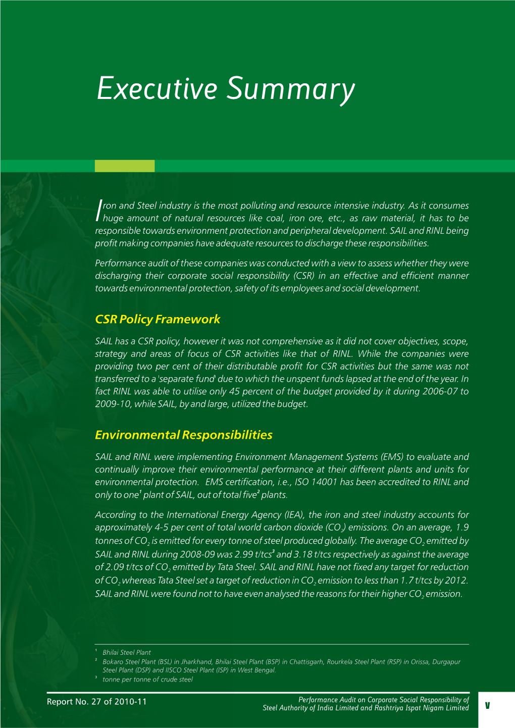 Ihuge Amount of Natural Resources Like Coal, Iron Ore, Etc., As Raw Material, It Has to Be Responsible Towards Environment Protection and Peripheral Development