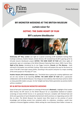 BFI MONSTER WEEKEND at the BRITISH MUSEUM Curtain-‐Raiser