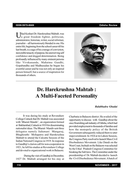 Dr. Harekrushna Mahtab : a Multi-Faceted Personality