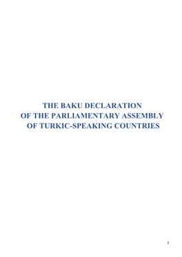 The Baku Declaration of the Parliamentary Assembly of Turkic-Speaking Countries