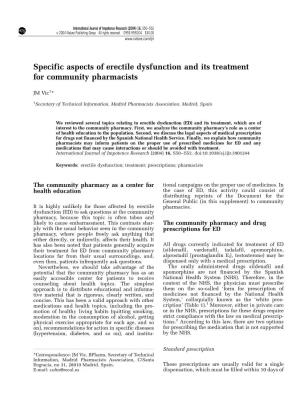 Specific Aspects of Erectile Dysfunction and Its Treatment for Community Pharmacists