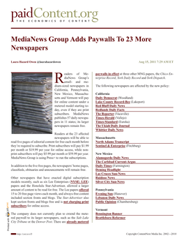 Medianews Group Adds Paywalls to 23 More Newspapers
