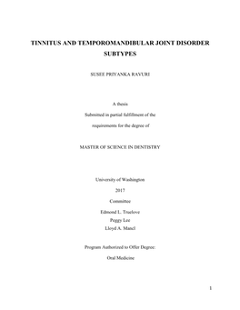 Tinnitus and Temporomandibular Joint Disorder Subtypes