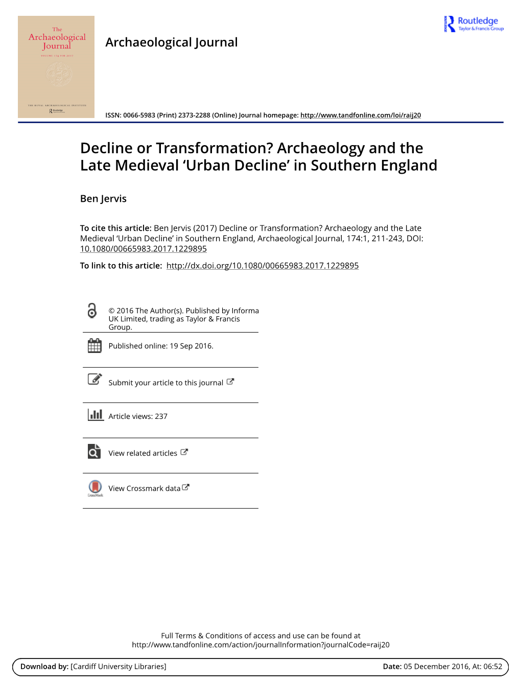 Archaeology and the Late Medieval 'Urban Decline'
