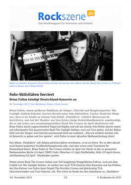 Solo-Aktivitäten Forciert Brian Fallon Kündigt Deutschland-Konzerte An