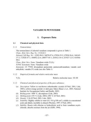 VANADIUM PENTOXIDE 1. Exposure Data