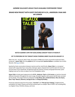 Jazmine Sullivan's Heaux Tales Available Everywhere Today Brand New Project with Guest Features by H.E.R., Anderson .Paak