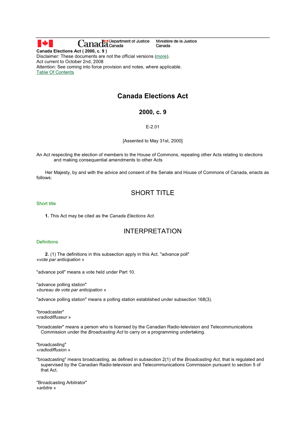 Canada Elections Act, 2000
