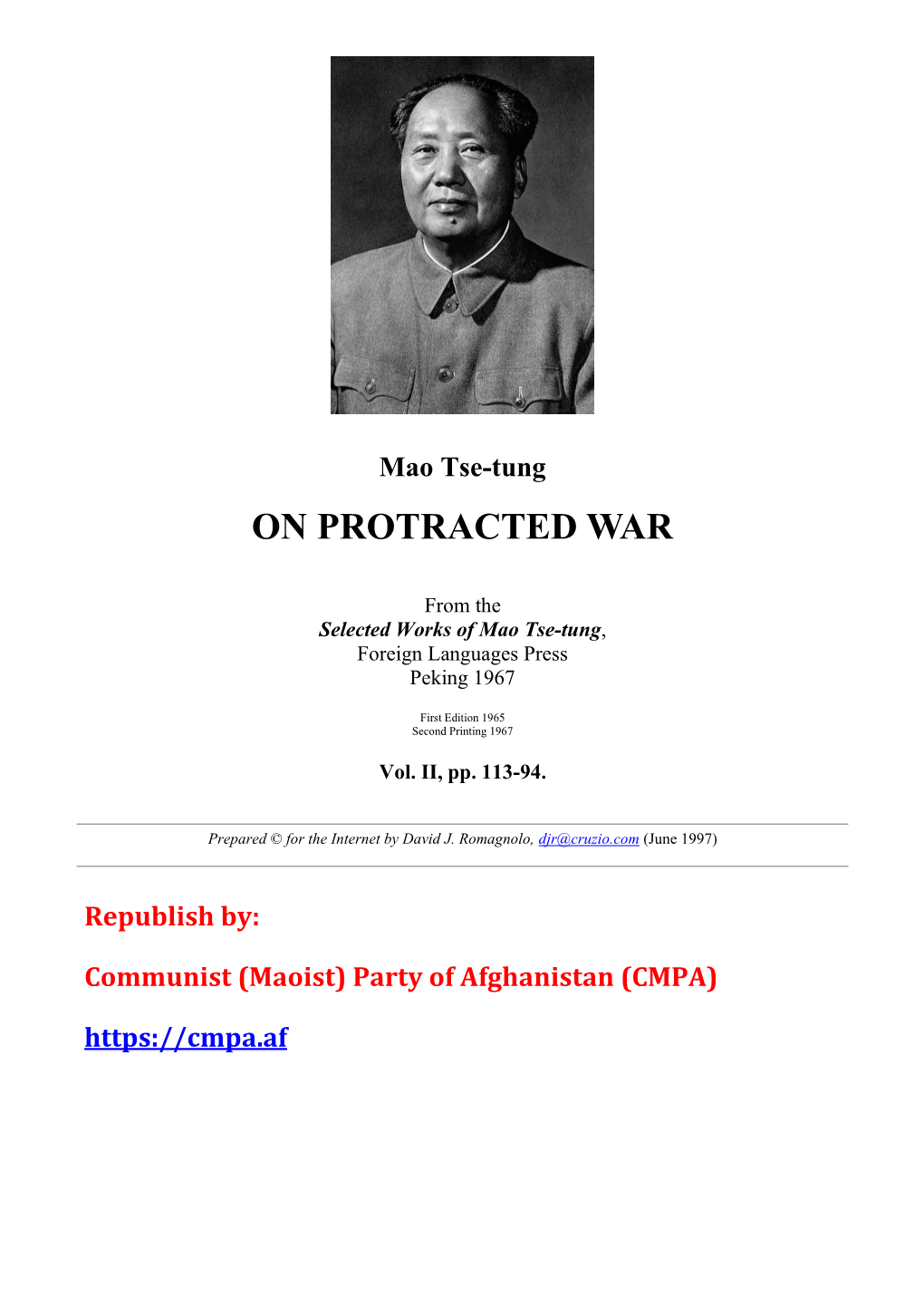 Mao Tse-Tung on PROTRACTED WAR