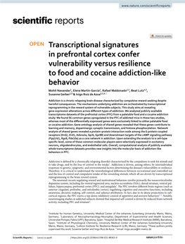 Transcriptional Signatures in Prefrontal Cortex Confer Vulnerability Versus