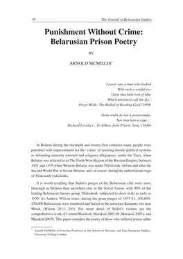Punishment Without Crime: Belarusian Prison Poetry