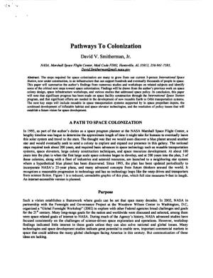 Pathways to Colonization David V