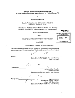 A Case Study of Refugee Resettlement in Philadelphia, PA