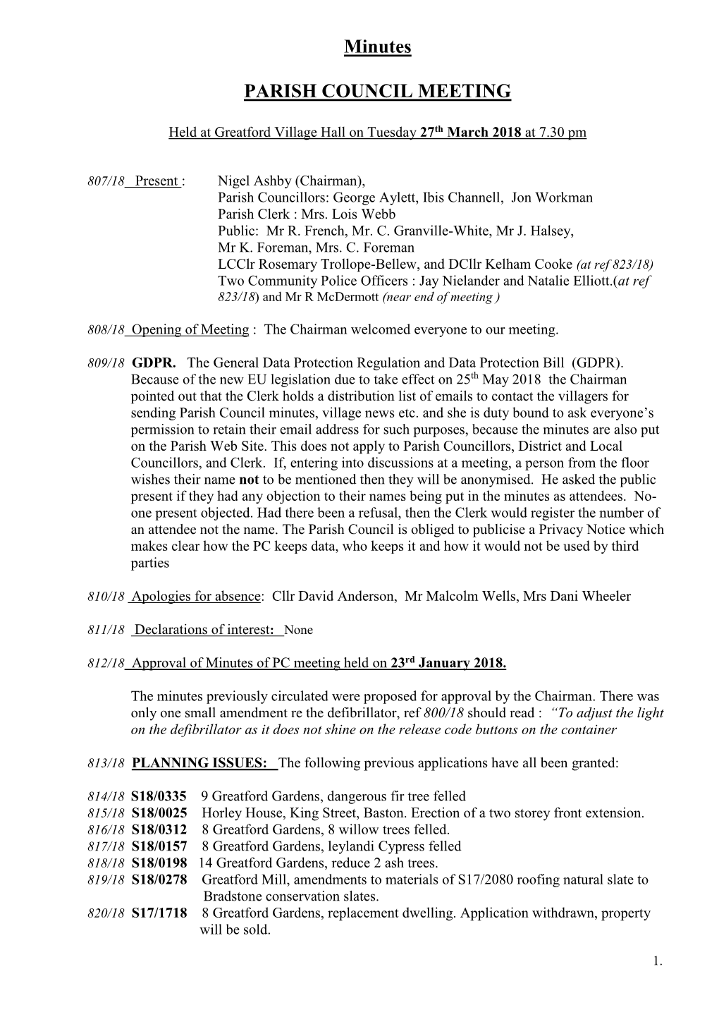 Minutes PARISH COUNCIL MEETING