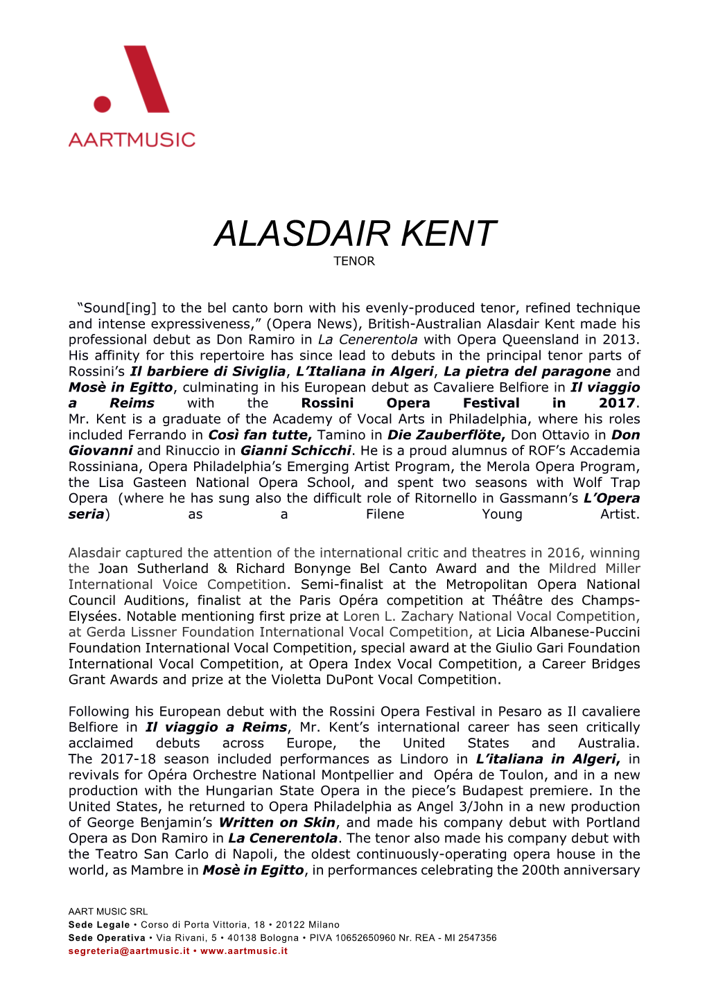 Alasdair Kent Tenor