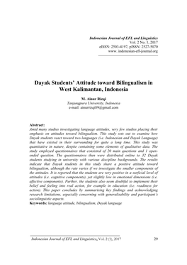 Dayak Students' Attitude Toward Bilingualism in West Kalimantan