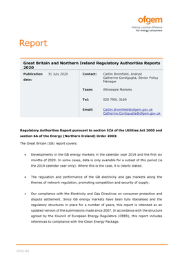 Great Britain and Northern Ireland Regulatory Authorities Reports 2020