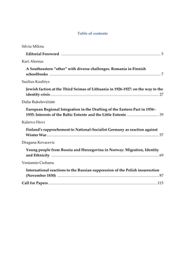 Table of Contents Silviu Miloiu Editorial Foreword