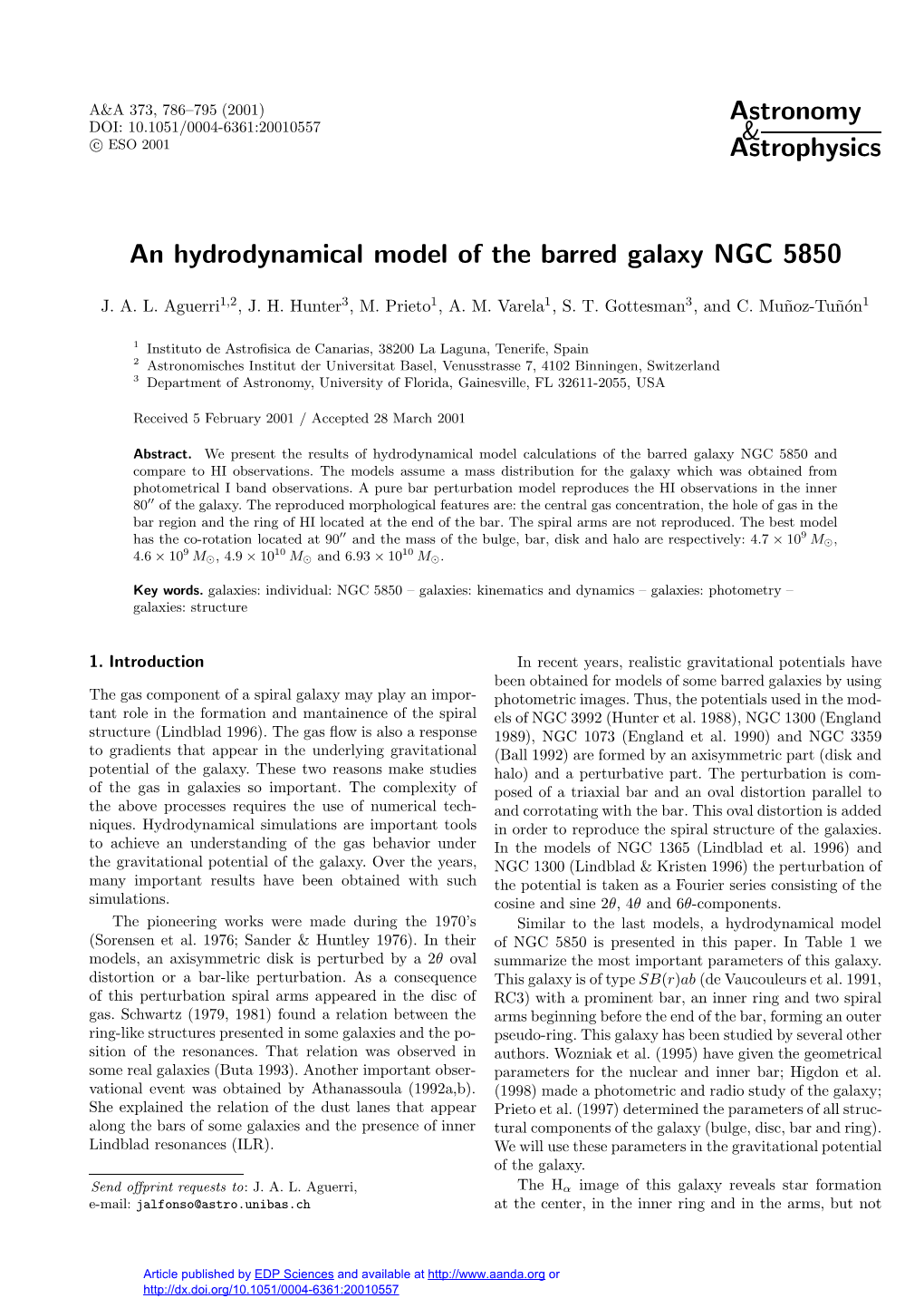 An Hydrodynamical Model of the Barred Galaxy NGC 5850