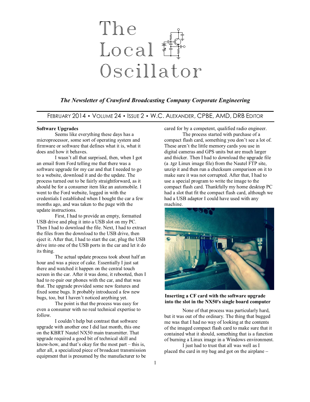 The Newsletter of Crawford Broadcasting Company Corporate Engineering