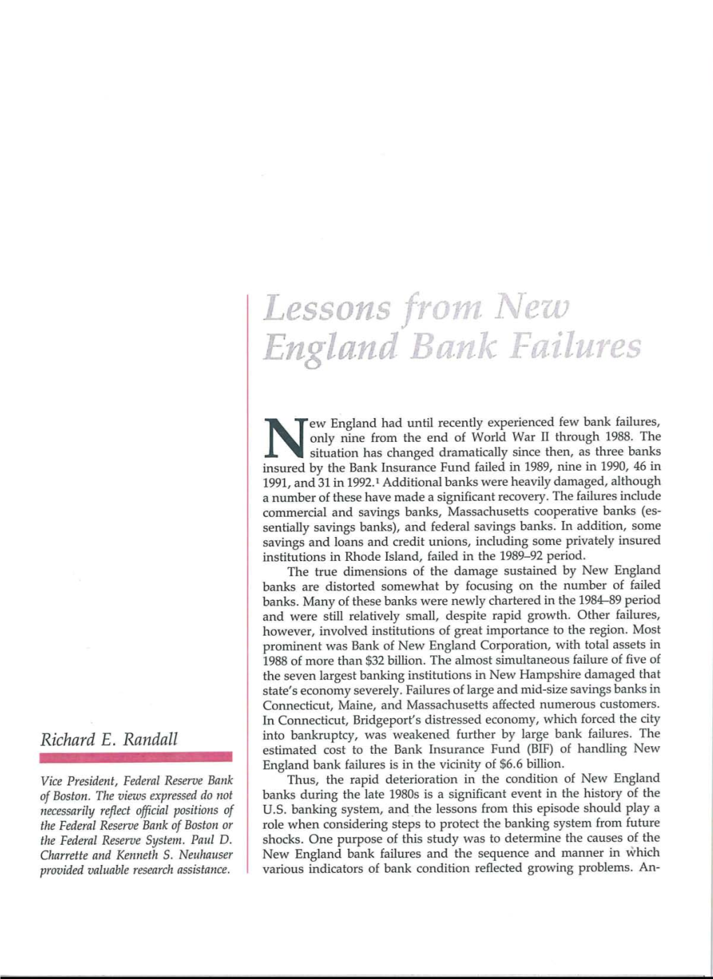 Lessons from New England Bank Failures