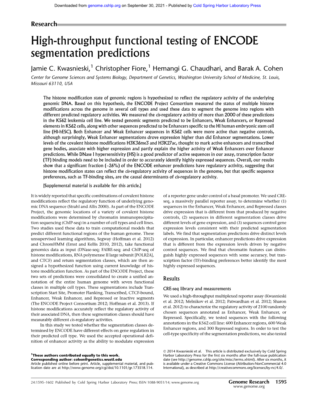 High-Throughput Functional Testing of ENCODE Segmentation Predictions