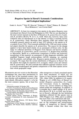 Bruguiera Species in Hawai'i: Systematic Considerations and Ecological Implications 1