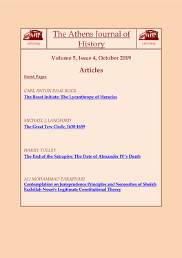 The Athens Journal of History ISSN NUMBER: 2407-9677 - DOI: 10.30958/Ajhis Volume 5, Issue 4, October 2019 Download the Entire Issue (PDF)