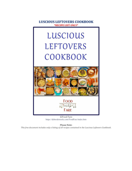 Luscious Leftovers Cookbook *Recipe List Only*