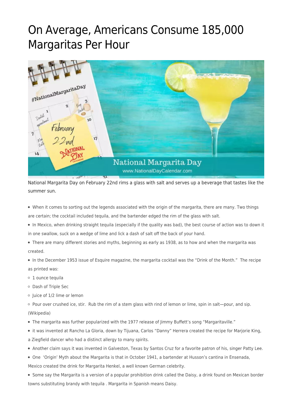 On Average, Americans Consume 185,000 Margaritas Per Hour