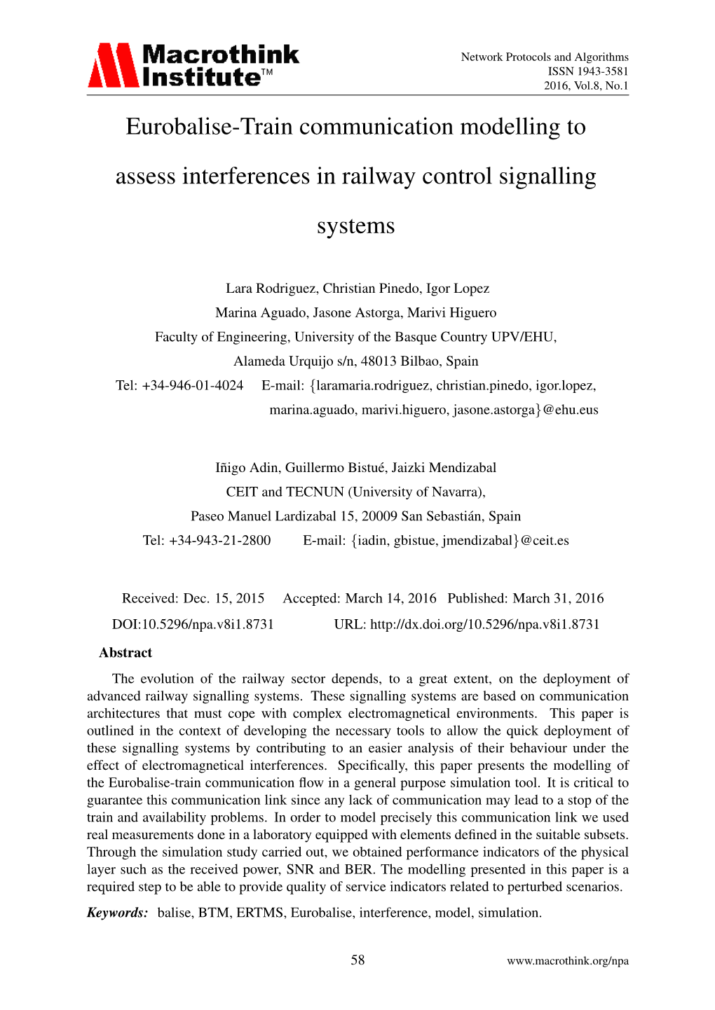 Eurobalise-Train Communication Modelling to Assess Interferences in Railway Control Signalling Systems