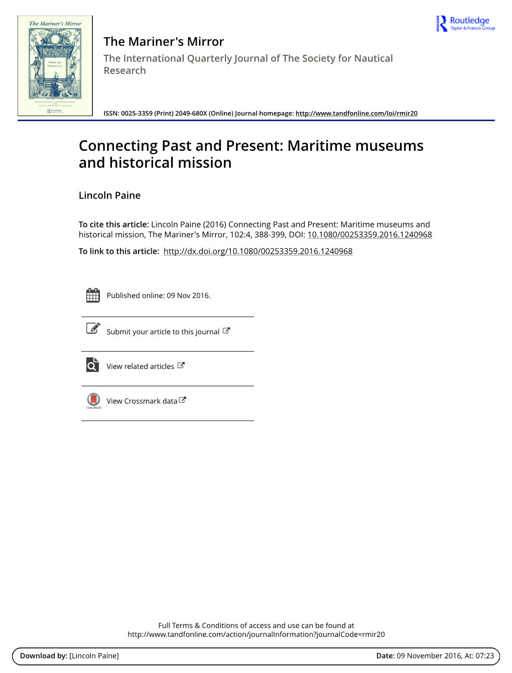 Connecting Past and Present: Maritime Museums and Historical Mission