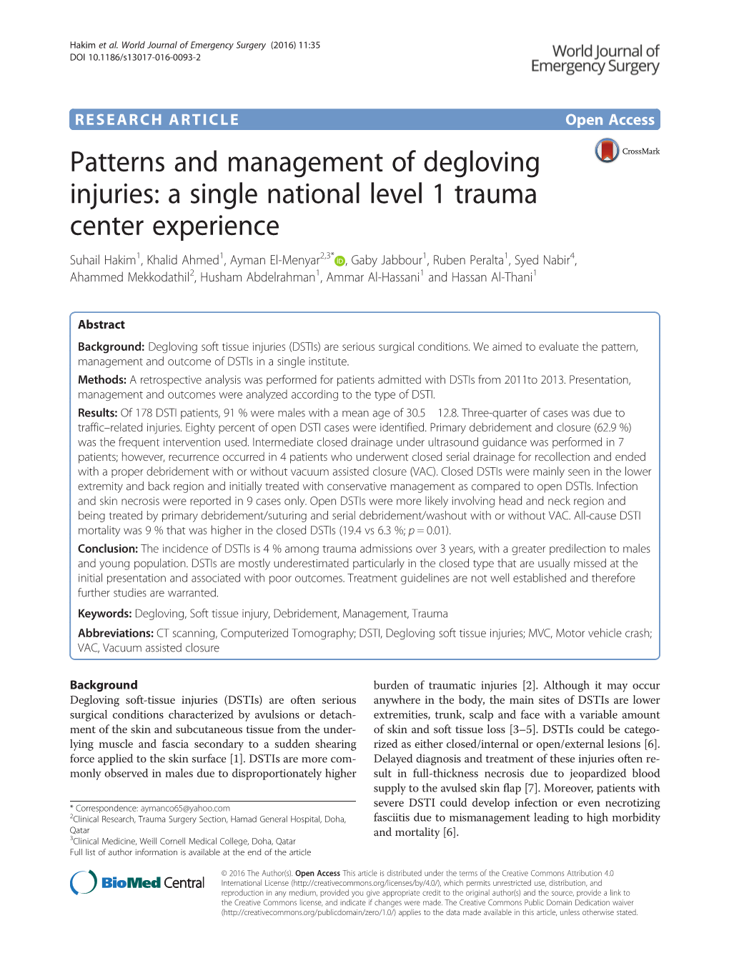 Patterns and Management of Degloving Injuries