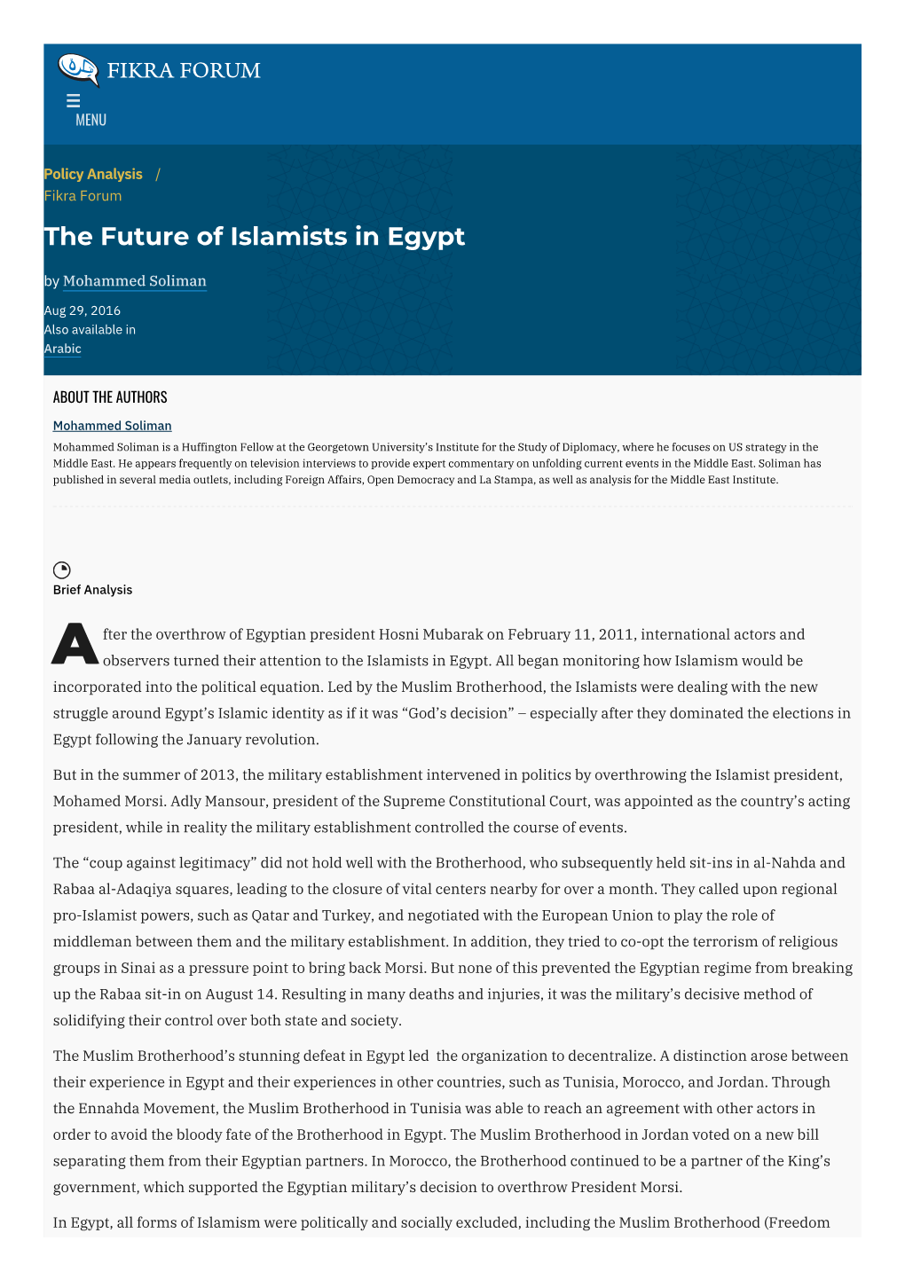 The Future of Islamists in Egypt | the Washington Institute