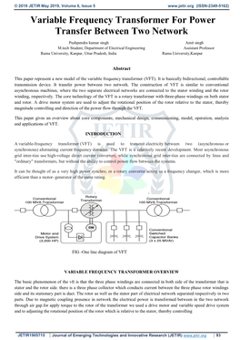 Variable Frequency Transformer for Power Transfer Between Two Network