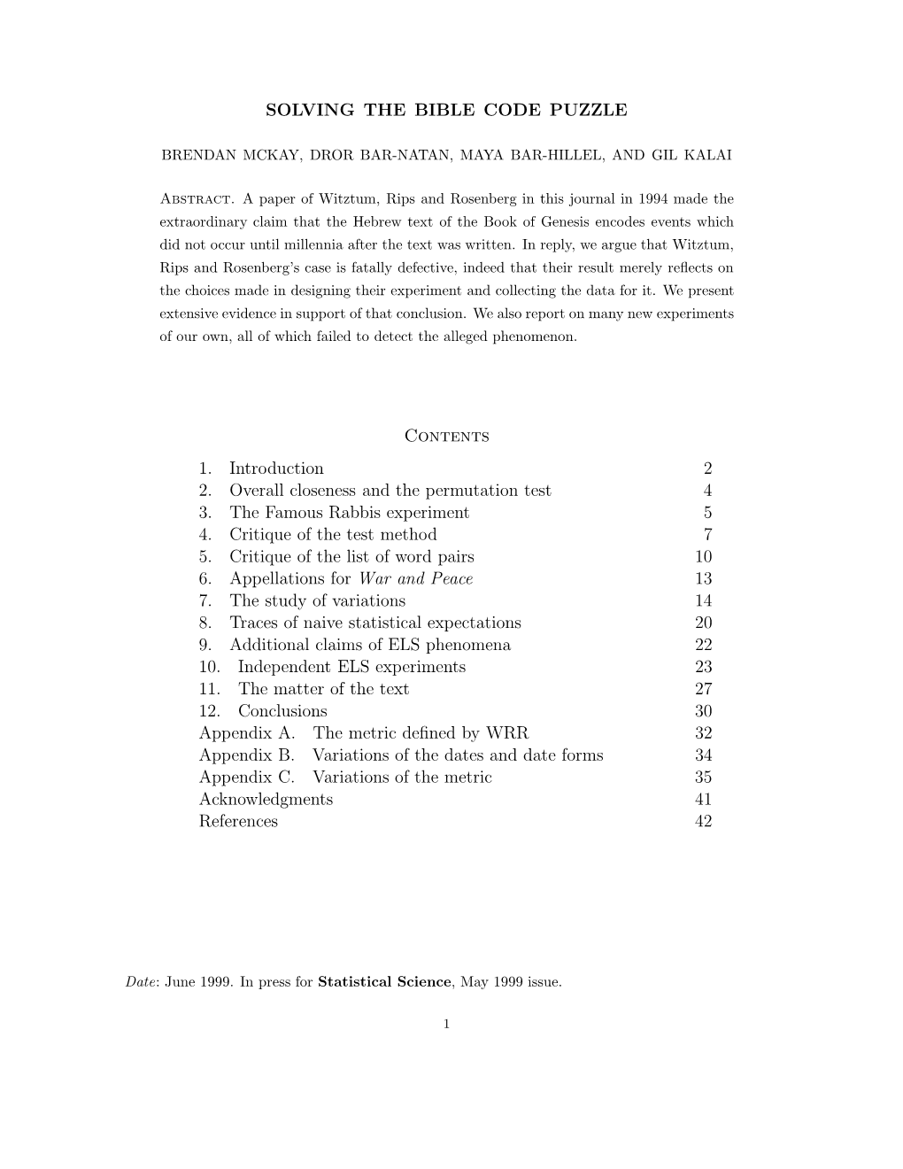 Solving the Bible Code Puzzle