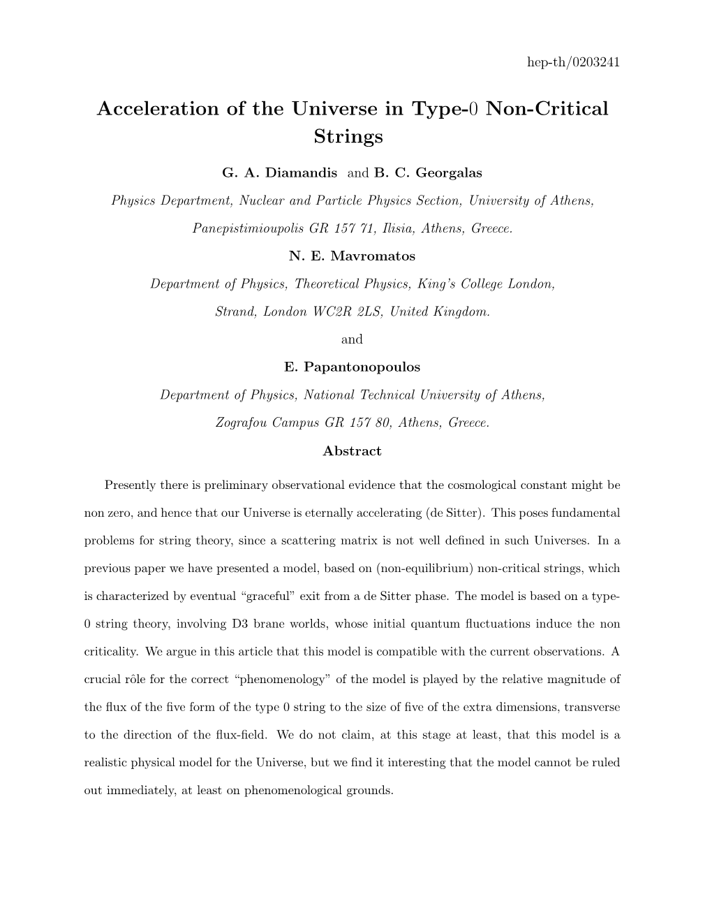 Acceleration of the Universe in Type-0 Non-Critical Strings