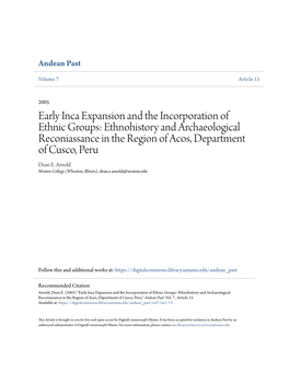 Early Inca Expansion and the Incorporation of Ethnic Groups: Ethnohistory and Archaeological Reconiassance in the Region of Acos, Department of Cusco, Peru Dean E