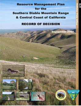 Southern Diablo Mountain Range and Central Coast of California Resource Management Plan