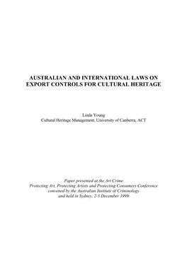 Australian and International Laws on Export Controls for Cultural Heritage