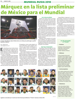 Márquez En La Lista Preliminar De México Para El Mundial