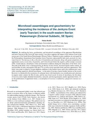 Microfossil Assemblages and Geochemistry for Interpreting the Incidence of the Jenkyns Event (Early Toarcian) in the South-Easte