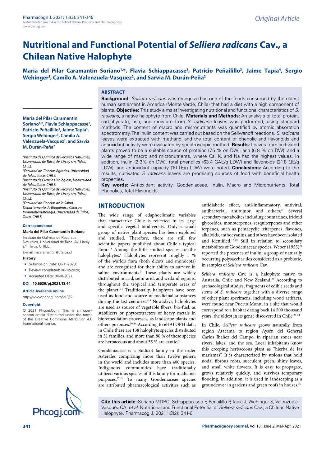 Phcogj.Com Nutritional and Functional Potential of Selliera Radicans Cav