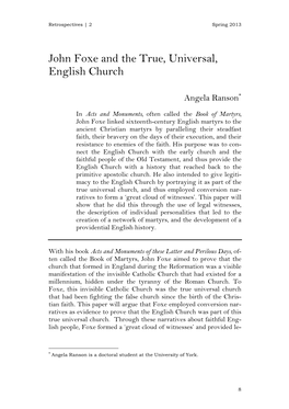 John Foxe and the True, Universal, English Church